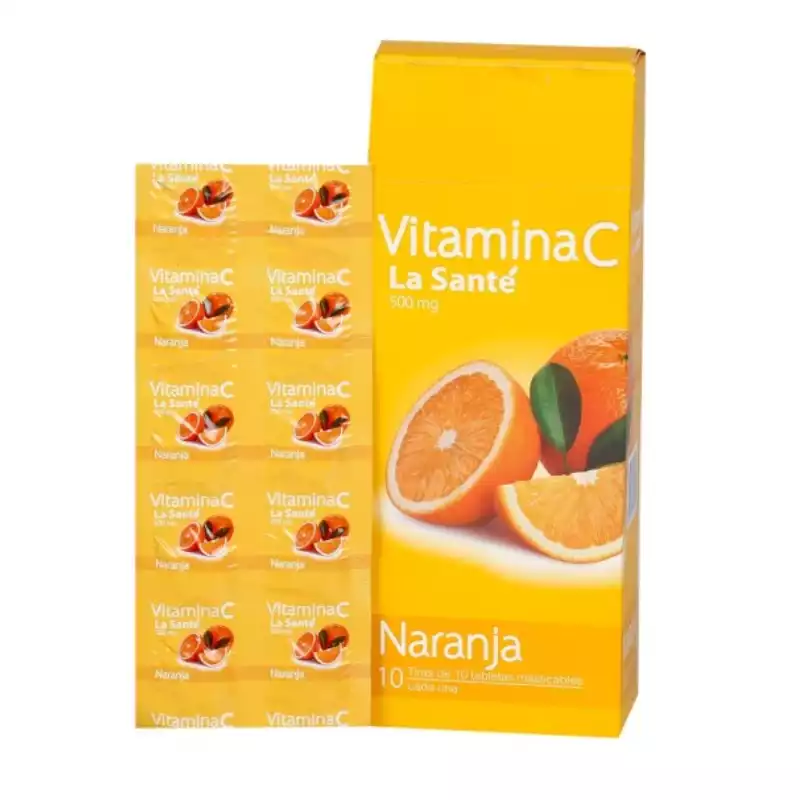 Vitamina C 500mg Naranja tabletas Masticables x10u 1Tiras( La Sante)