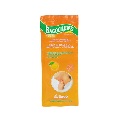 BAGOCILETAS NARANJA BENZOCAINA 6MG  4PASTILLAS SOBRE X1U