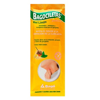 BAGOCILETAS MIEL LIMON BENZOCAINA 6MG  4PASTILLAS SOBRE X1U